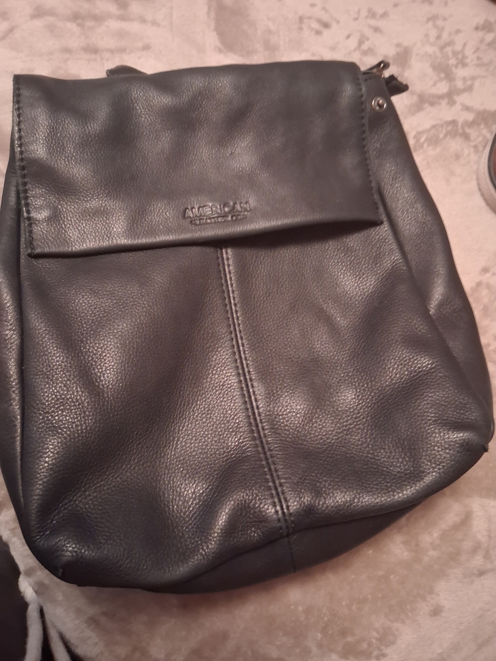 American Exchange Black Pebbled Leather Messenger Bag
